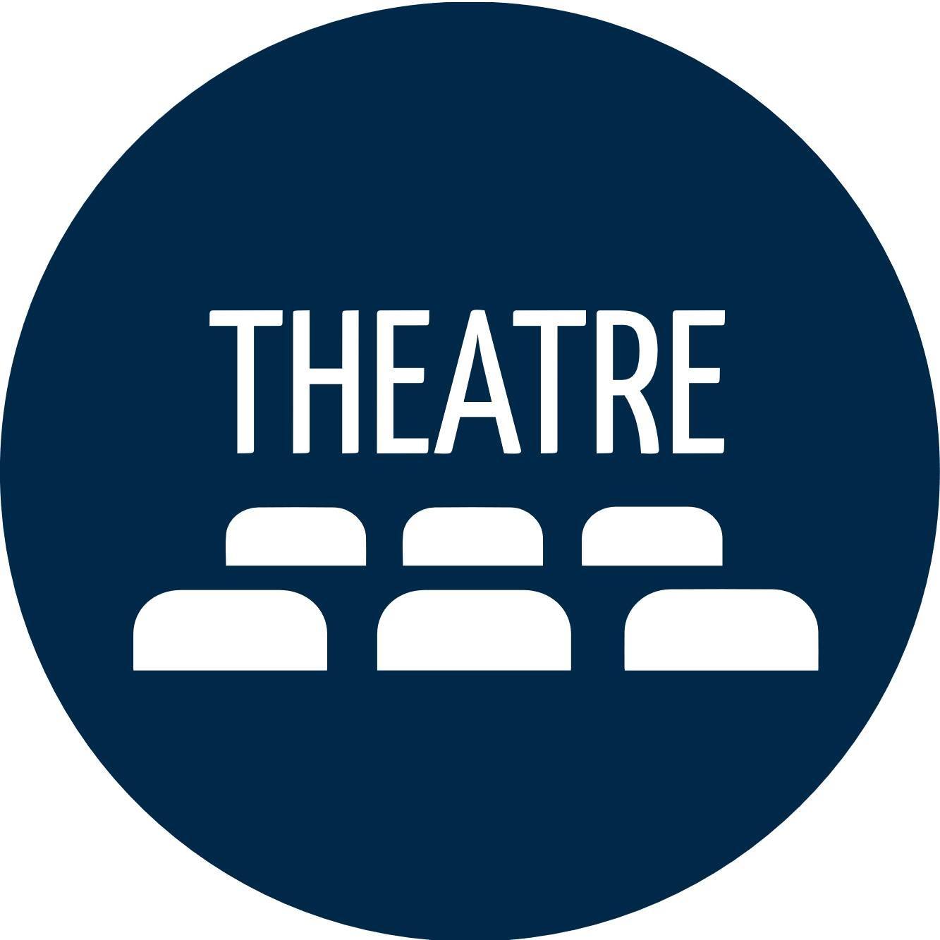 MCLA Theatre Logo. It is a blue square with white rectangles inside to give th appearance of theatre seating. 