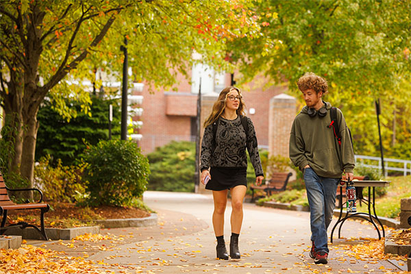 MCLA students walking on campus during fall
